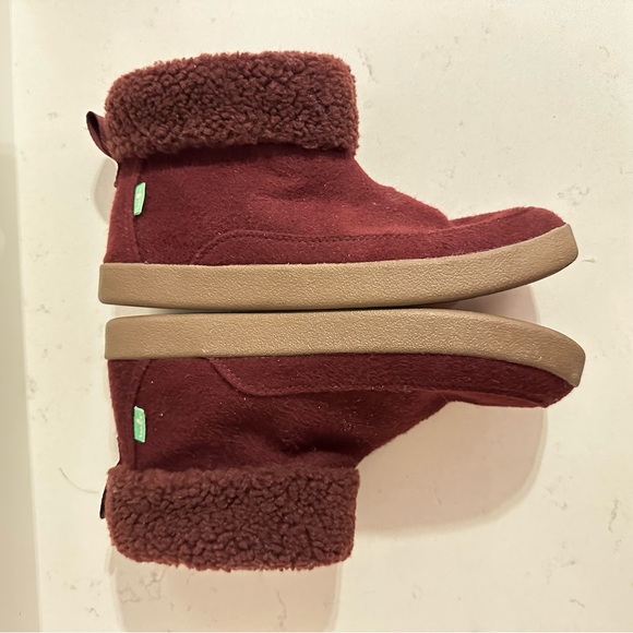 Sanuk Womens Roll-Top Bootie Wool Boots Burgundy Size 8 - Picture 5 of 10